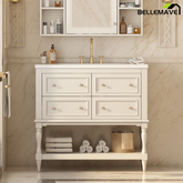 Bellemave® 36 Inch Bathroom Vanity with Sink, Beige, 4 Drawers & Open Shelf, Ceramic Undermount Basin, Solid Wood Frame Bellemave®