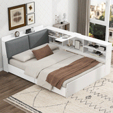 Bellemave® Full Size Wood Daybed with Storage Headboard, Shelves and 2 Drawers - Bellemave