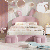 Bellemave® Full Size Upholstered Platform Bed with Cartoon Ears Shaped Headboard and Light - Bellemave