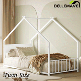 Bellemave® Twin Size Metal House Bed with Roof and Colorful Lights, Slats and Legs - Bellemave