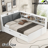 Bellemave® Full Size Wood Daybed with Trundle, Shelves and Storage Headboard - Bellemave