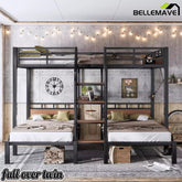 Bellemave® Full over Twin over Twin Metal Bunk Bed with Shelf & Stairs, Heavy Duty Triple Bunk Beds with Safety Guardrails, for 3 Kids, Teens, Black Bellemave®