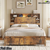 Full Size Bed Frame with Bookcase Storage Headboard