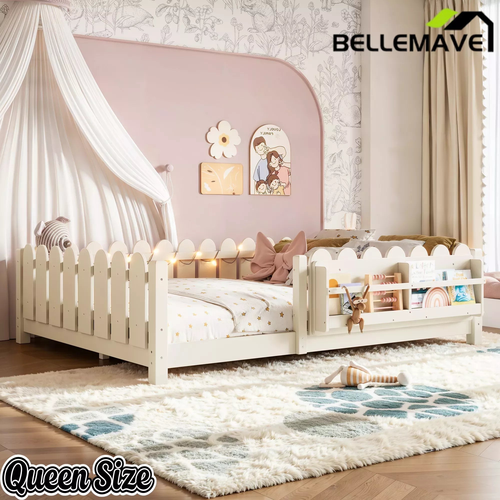 Bellemave® Bamboo Platform Bed with Diamond-shaped headboard, Solid Ba