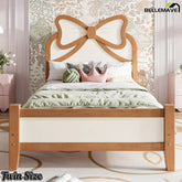 Front View of Twin Size Solid Wood Bed Frame with Bow Headboard