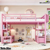 Pink twin low loft bed with storage drawer for kids room