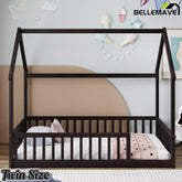 Bellemave® espresso dark wood twin house floor bed frame
