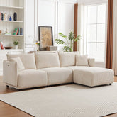 Bellemave® 106" Modern Minimalist Corduroy Combination Sofa with 2 Comfort Cushions with USB & C Charging Ports - Bellemave