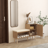 Bellemave® 2 - in - 1 Natural Rattan Shoe Cabinet with 2 Adjustable Shelves and Removable Seat Cushion - Bellemave