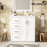 Bellemave® 30 inch Bathroom Vanity with Sink & Countertop,Solid Wood Frame Bathroom Cabinet with Sink,Modern Sink Storage Cabinet with 3 Drawers & Soft Closing Doors - Bellemave