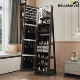 Bellemave® 360°Swivel Jewelry Cabinet with Full Length Mirror, 360°Rotating Standing Jewelry Armoire Organizer, Lockable Storage Cabinet, Interior Lighted Mirror, Black - Bellemave