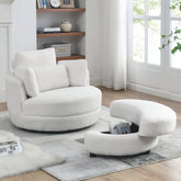 Bellemave® 39" Oversized Swivel Chair with Moon Storage Ottoman and 4 Pillows - Bellemave