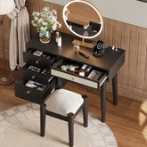 Bellemave® 39" Retro Bohemian Style Wooden Makeup Vanity Set with Charging Plug USB Port and Stool - Bellemave