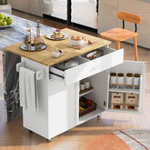 Bellemave® 39" Rolling Kitchen Island with Rubber Wood Top, Spacious Drawer with Divider and Internal Storage Rack, Adjustable Shelf Tower Rack - Bellemave