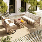 Bellemave® 4 Pieces Patio Furniture Set with Table, 2 Swivel Chairs and Outdoor Wicker Sofa - Bellemave