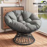 Bellemave® 41.5" Ergonomic PE Rattan Wicker Accent Chair with Cushion Modern Reading Chair with Iron Frame Leisure Lounge Chair 360° Swivel Chair Indoor Papasan Chair (Beige + Brown) - Bellemave