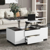 Bellemave® 47.24" Modern White Lift Top Glass Coffee Table with Drawers & Storage Multifunction Table - Bellemave