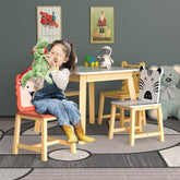 Bellemave® 5 Piece Cartoon Animals Kids Wood Table with 4 Chairs Set - Bellemave
