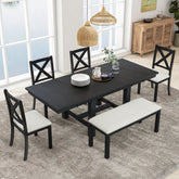 Bellemave® 6 - Piece Extendable Dining Table with Footrest, 4 Upholstered Dining Chairs and Dining Bench - Bellemave