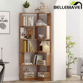 Bellemave® 6 Tier Corner Bookshelf, Industrial L Shaped Bookcase with Anti-Drop Panel, Freestanding Wood Grain Shelf Display Rack Storage Organizer for Home Office - Bellemave