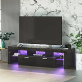 Bellemave® 63" Fashion TV Stand with LED Light Belt, Toughened Glass Shelf and Metal Handle - Bellemave