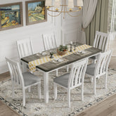 Bellemave® 7 - Piece Retro Style Dining Table Set with Extendable Table and 6 Upholstered Chairs - Bellemave