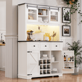 Bellemave® 71" Farmhouse Pantry Bar Cabinet with Internal Storage Rack,Sliding Door,Power Outlet,Pegboard,Wine & Glasses Rack,3 Drawers - Bellemave