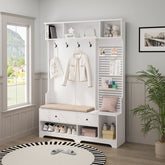 Bellemave® 77.17" Multi - purpose Hallway Hall Tree with Removable Linen Cushioned Entryway Bench, Storage Shelves, and DIY Pegboard - Bellemave