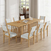 Bellemave® 9 - Piece Farmhouse 83.9" Extendable Dining Table Set with 2 12 - inch Removable Leaves and 8 Upholstered Dining Chairs - Bellemave