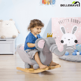 Bellemave® Baby Rocking Horse Elephant Rocking Chair Toddler Rocker Toy with Sound Wooden Base Seat Safety Belt for 1.5 - 3 Year Old, Gray - Bellemave