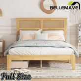 Bellemave® Boho Bed Frame with Rattan Headboard, Solid Wood Bed Frame with Wood Legs & Storage Underneath - Bellemave