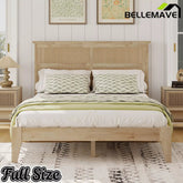 Bellemave® Boho Bed with Rattan Headboard — Solid Rubberwood Frame, Reinforced Base - Bellemave