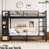 Bellemave® Bunk Bed Queen Over Queen,Metal Bunk Bed with Shelf, Guardrails, Storage Drawers & Clothes Hooks for Kids, Teens & Adults(Black) - Bellemave