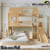 Bellemave® Bunk bed Twin Over Full with Slide,Ladders,Bookshelf & Wardrobe, House roof Design, Low bunk/loft Bed for Kids - Bellemave