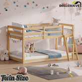Bellemave® Bunk Bed Twin Over Twin with LED & Safety Hook, Loft Bed for Kids, Floor Bunk beds with Guardrails - Bellemave