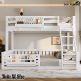 Bellemave® Bunk Bed Twin XL Over Queen with Rail and guardrail, Bunk beds with Pegboard and Bookshelf for Kids, Floor Bunk Bed with Fence, Beige - Bellemave