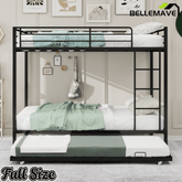 Bellemave® Bunk Bed with Trundle, Heavy Duty Metal Bunk Bed Frame with Safety Guardrails and Ladders for Small Bedroom, Kids, Teens, Adults - Bellemave