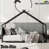Bellemave® Canopy Bed Frame with Roof, Built - in Colorful LED Lights, Metal Structure with Slats for Mattress Support, No Box Spring Needed - Bellemave