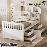Bellemave® Captain Platform Bed with Storage Bookcases and Shelves, Solid Wood Platform Bed Frame with 4 Drawers and a Cabinet - Bellemave
