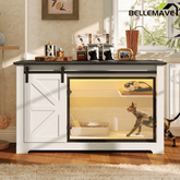 Bellemave® Cat Hidden Litter Box Furniture with LED, Storage & Sliding Barn Door - Bellemave
