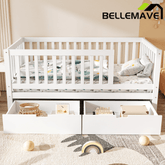 Bellemave® Convertible Toddler Bed with Storage Drawers, 3 - in - 1 Solid Wood Kids Daybed with Removable Guardrails, Espresso - Bellemave