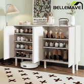 Bellemave® Cream Style Sideboard Buffet Cabinet with 5 Solid Wood Legs, 4 Door Storage Cabinet with Adjustable Shelves, Modern Shoe Cabinet for Entrance & Living Room - Bellemave