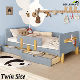 Bellemave® Cute Twin Size Kids Bed Frame with Storage Drawers and Hooks,Twin Size Bed Frame for Kids,Platform Bed with Guardrails for Girls Boys,Gray - Bellemave