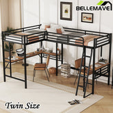 Bellemave® Double Twin Size Metal Loft Bed with Two Built - in Desks - Bellemave