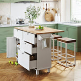 Bellemave® Farmhouse Kitchen Island Set with Drop Leaf and 2 Seatings, Drawers and Towel Rack - Bellemave