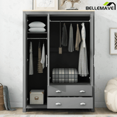 Bellemave® Freestanding Wooden Wardrobe Cabinet 67.9" H with 2 Hanging Rods, 2 Drawers & Shelves for Bedroom, Gray - Bellemave