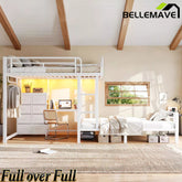 Bellemave® Full Bunk Bed with 8 Storage Drawers & Shelves, Built in Study Desk | Metal Bed with Hanging Rod & Detachable Hanging USB for Teens,Adults - Bellemave