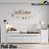Bellemave® Full Corner Bed Frame, Full Size Captain beds with Storage Cabinets & Desk, Wood Daybed with Bookcase, Trundle & Drawers - Bellemave