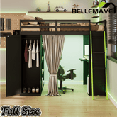 Bellemave® Full Gaming Loft Bed with Wardrobe & Desk & Charging Station & RGB Light,Wood Loft Bed Frame with Storage Shelves,Curtains & DIY Pegboard,Black Green - Bellemave