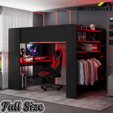 Bellemave® Full Loft Bed with Height - Adjustable Desk,Wardrobe,Ample Storage Space & RGB Light, Gaming loft Bed with Desk - Bellemave